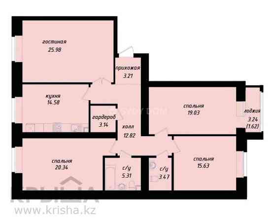 4-комнатная квартира, 125.13 м², Сығанақ 7 Астана
